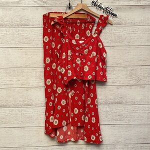 *NWT No Boundaries Red White Daisy Floral Ruffle Ruched Top Skirt Set Plus XXXL